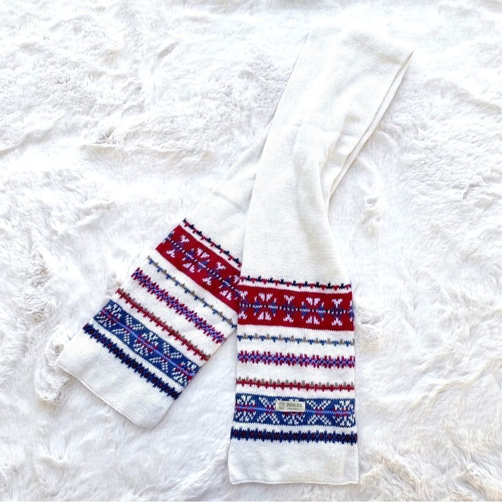 VINTAGE Joules Fair Isle Winter Nordic Pattern Scarf White Blue Red women’s